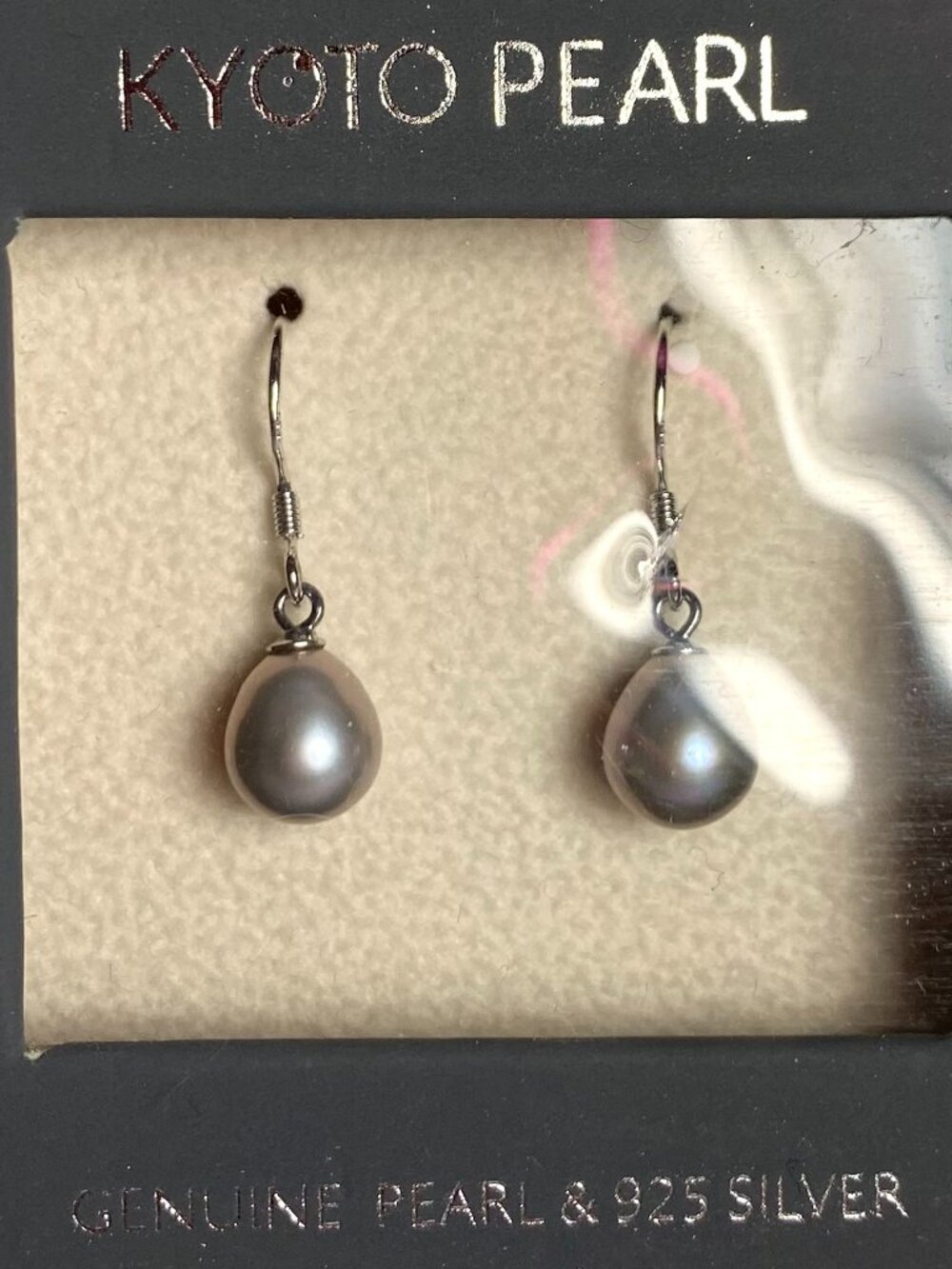 KYOTO PEARL London Genuine Gray Pearl 925 Sterling Silver Drop Earring ($68) NIB